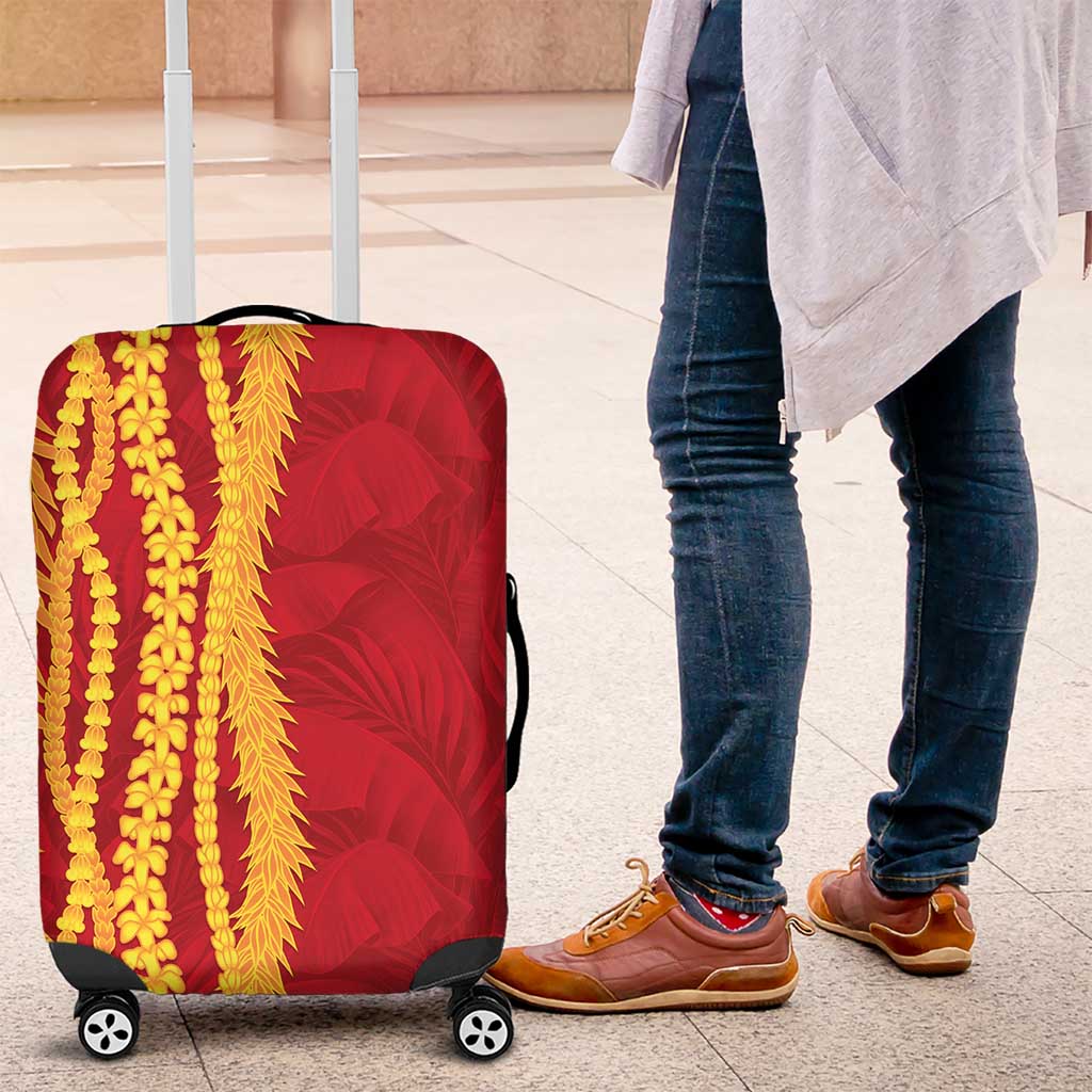 Hawaii Prince Kuhio Luggage Cover Red Hawaiian Lau Maia With Leis LT05 Red - Polynesian Pride