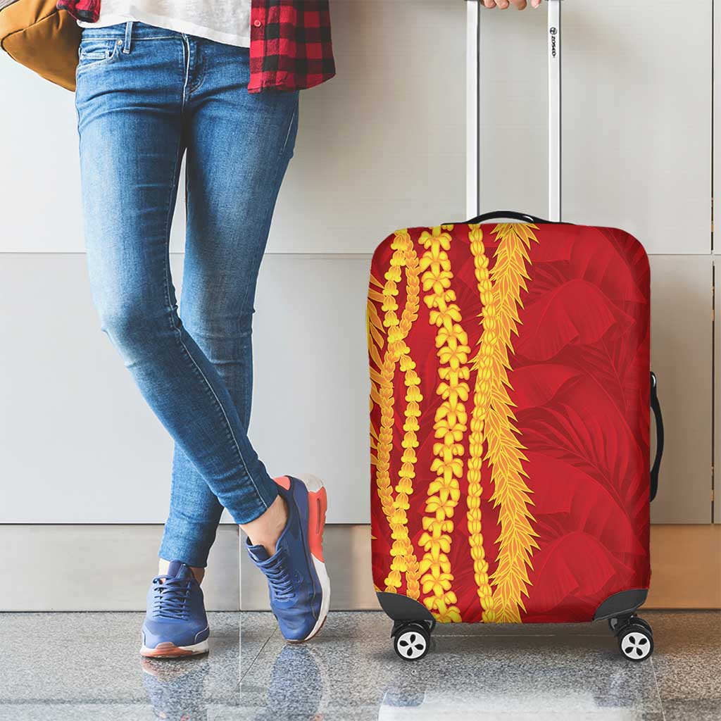 Hawaii Prince Kuhio Luggage Cover Red Hawaiian Lau Maia With Leis LT05 - Polynesian Pride