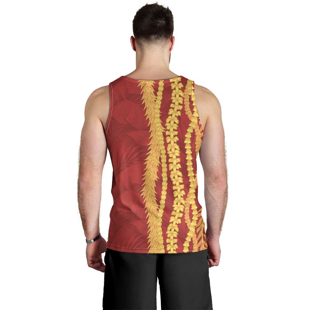 Hawaii Prince Kuhio Men Tank Top Red Hawaiian Lau Maia With Leis LT05 - Polynesian Pride