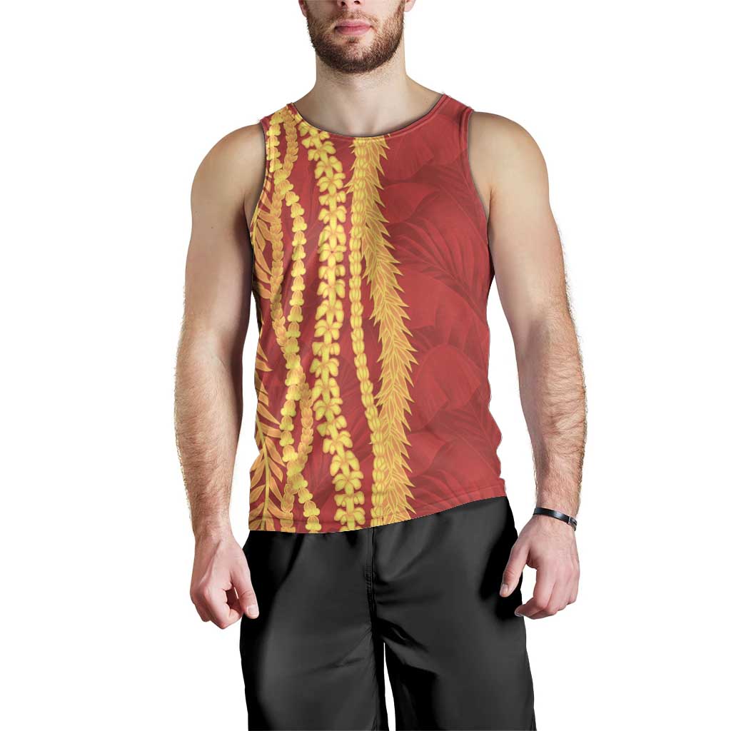 Hawaii Prince Kuhio Men Tank Top Red Hawaiian Lau Maia With Leis LT05 - Polynesian Pride