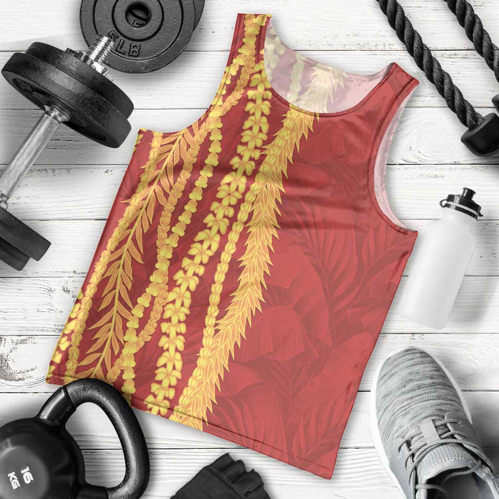 Hawaii Prince Kuhio Men Tank Top Red Hawaiian Lau Maia With Leis LT05 - Polynesian Pride