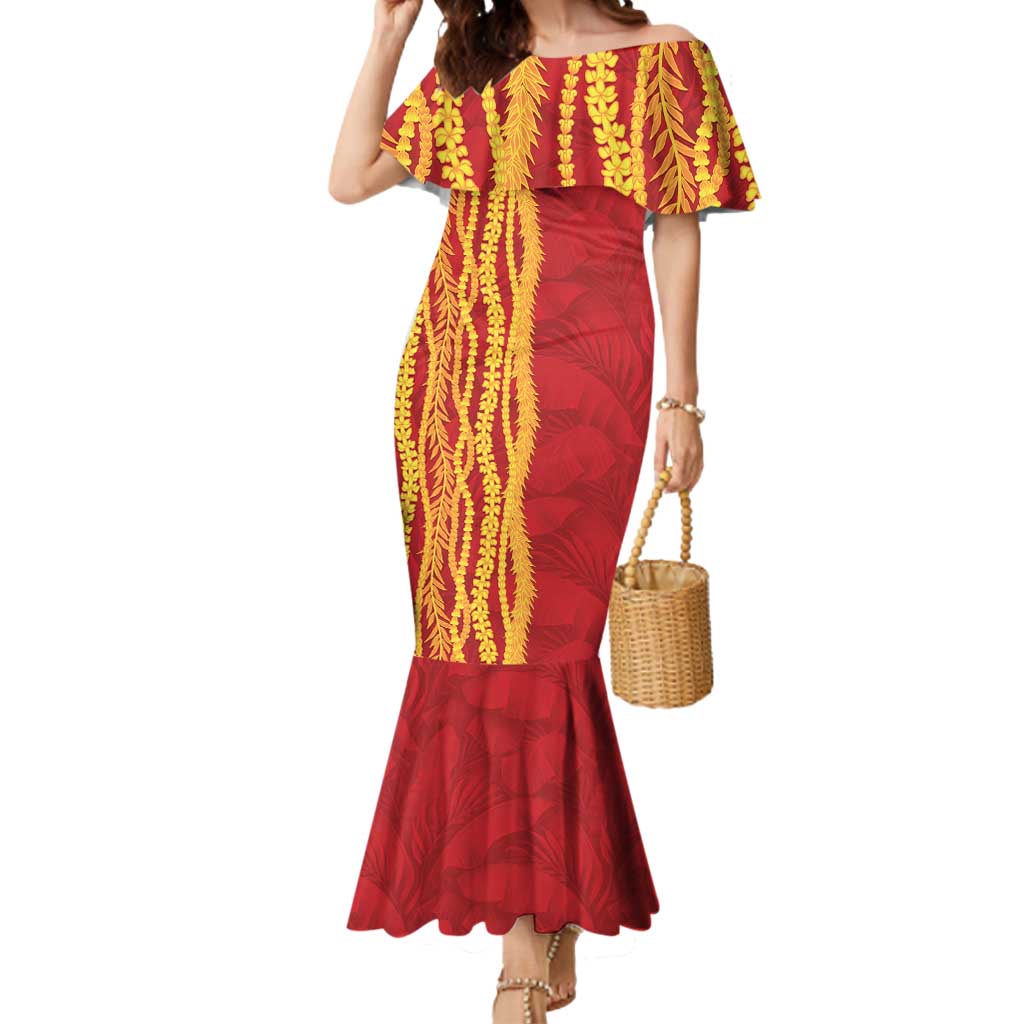 Hawaii Prince Kuhio Mermaid Dress Red Hawaiian Lau Maia With Leis LT05 Women Red - Polynesian Pride