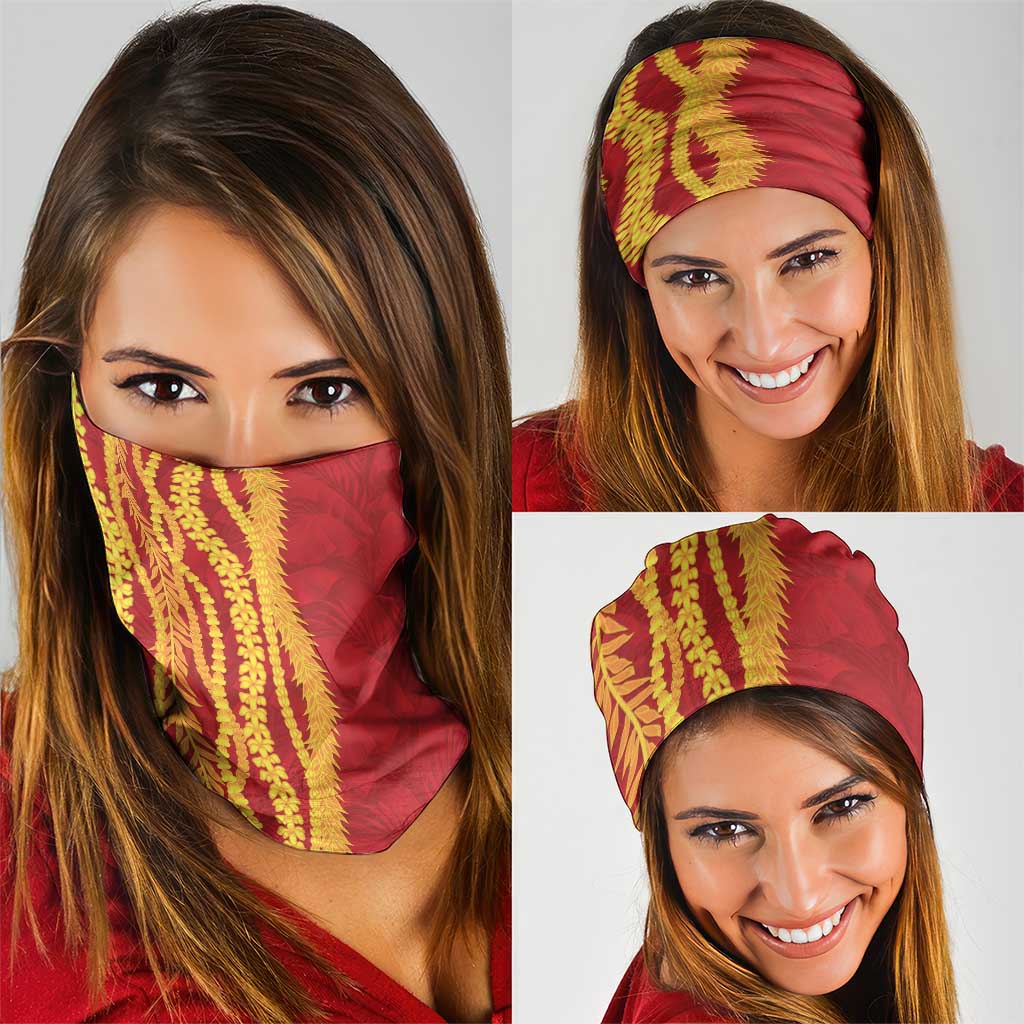 Hawaii Prince Kuhio Neck Gaiter Red Hawaiian Lau Maia With Leis LT05 - Polynesian Pride