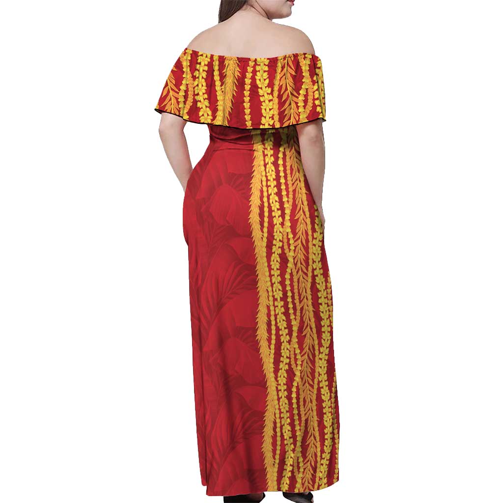 Hawaii Prince Kuhio Off Shoulder Maxi Dress Red Hawaiian Lau Maia With Leis LT05 - Polynesian Pride