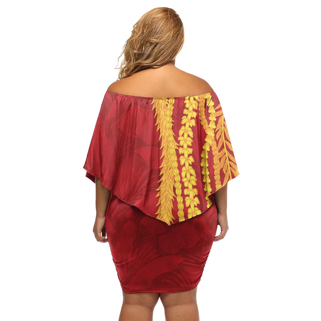 Hawaii Prince Kuhio Off Shoulder Short Dress Red Hawaiian Lau Maia With Leis