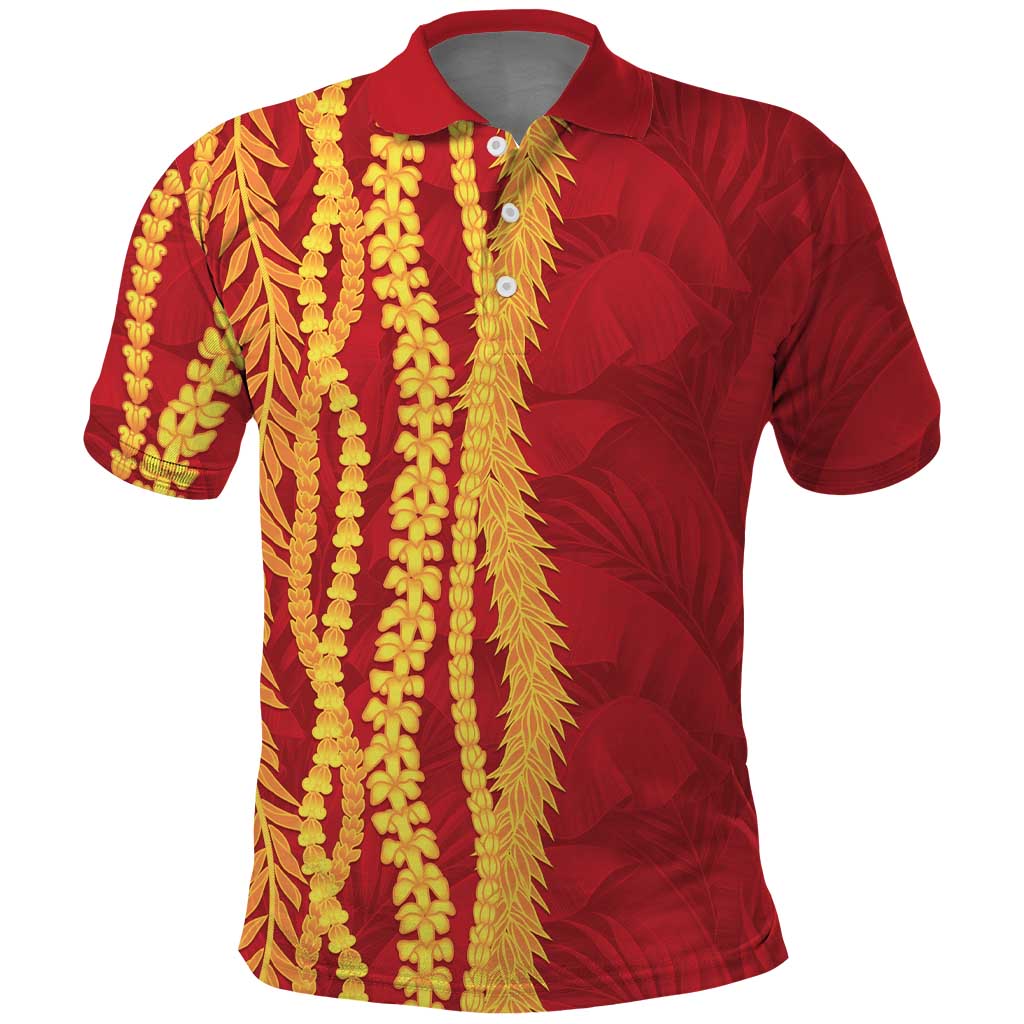 Hawaii Prince Kuhio Polo Shirt Red Hawaiian Lau Maia With Leis LT05 Red - Polynesian Pride