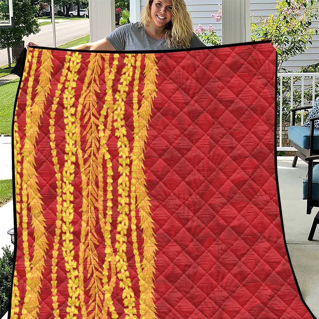 Hawaii Prince Kuhio Quilt Red Hawaiian Lau Maia With Leis LT05 Red - Polynesian Pride