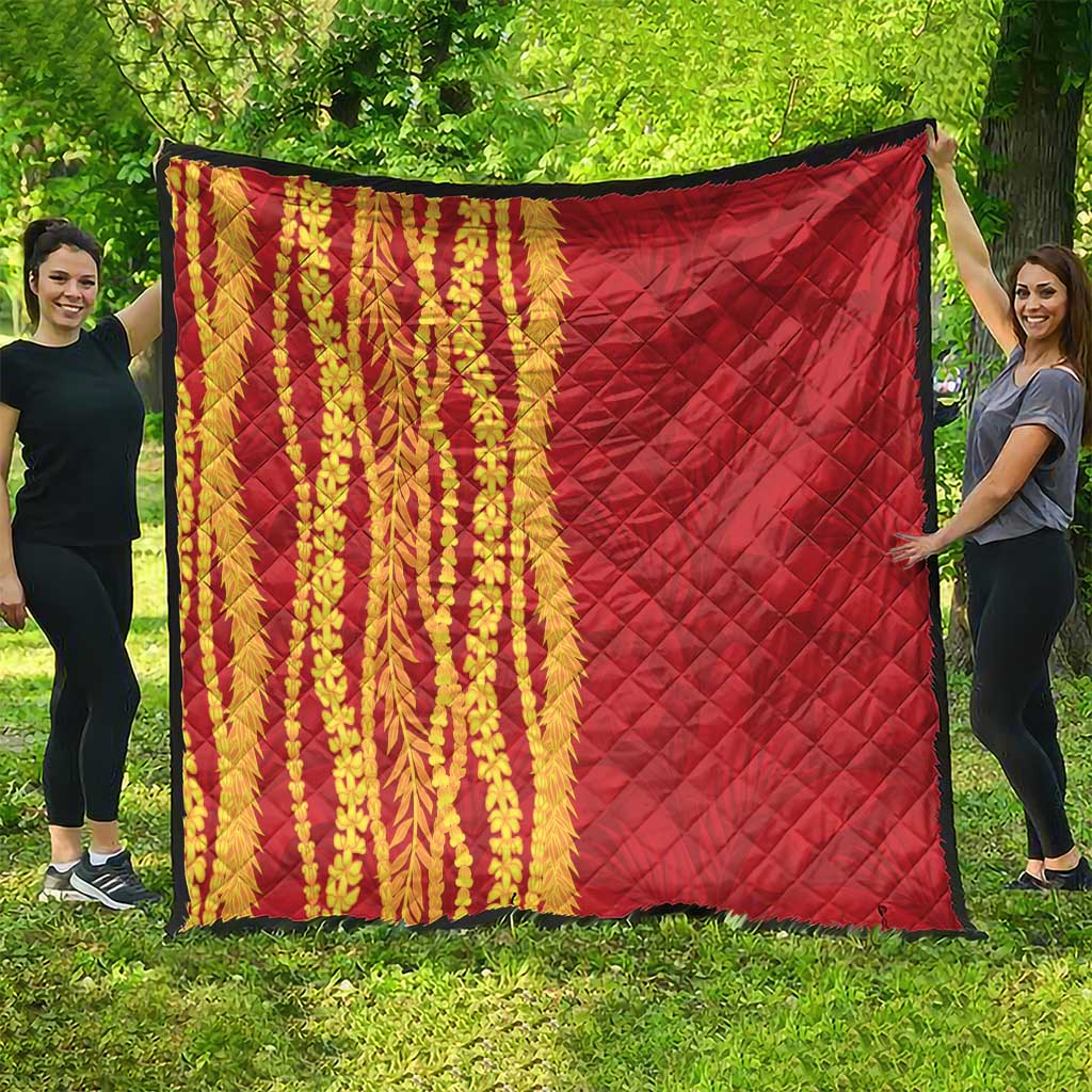 Hawaii Prince Kuhio Quilt Red Hawaiian Lau Maia With Leis LT05 - Polynesian Pride