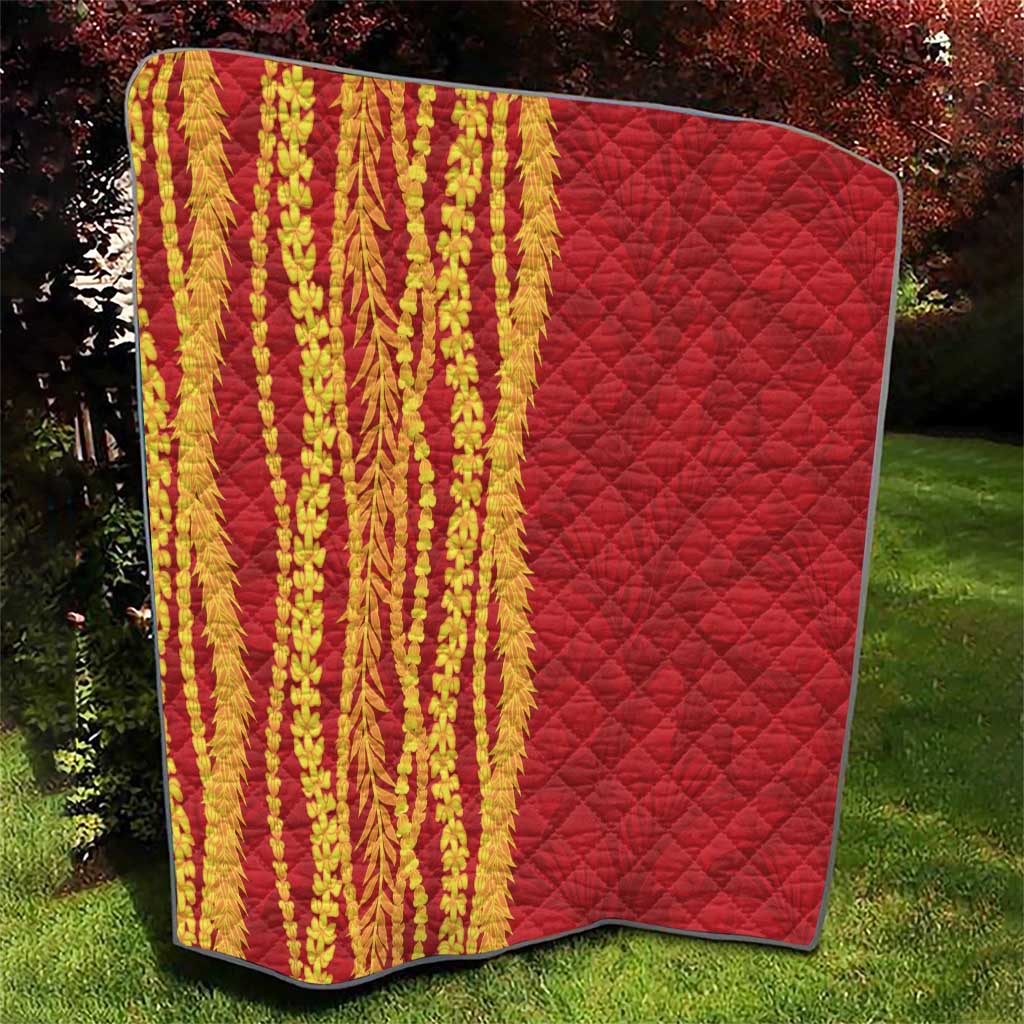Hawaii Prince Kuhio Quilt Red Hawaiian Lau Maia With Leis LT05 - Polynesian Pride