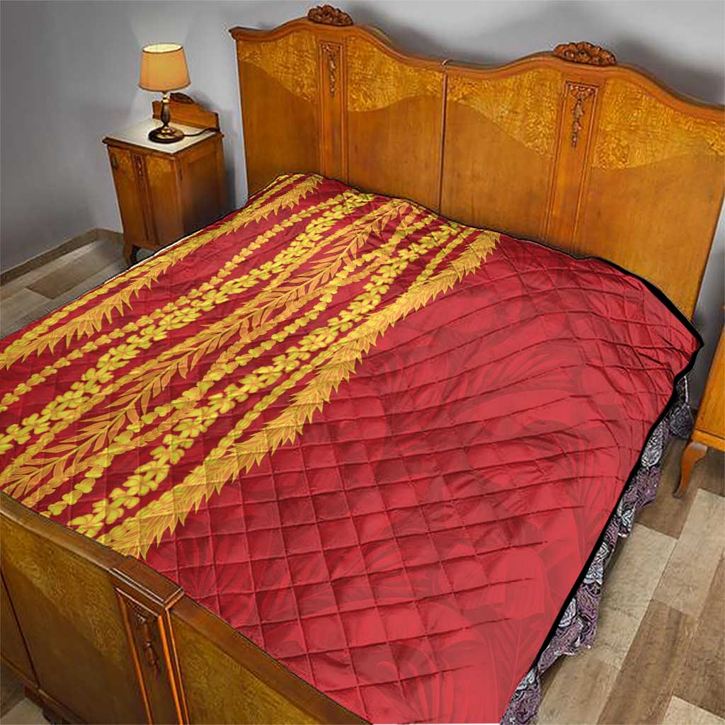 Hawaii Prince Kuhio Quilt Red Hawaiian Lau Maia With Leis LT05 - Polynesian Pride