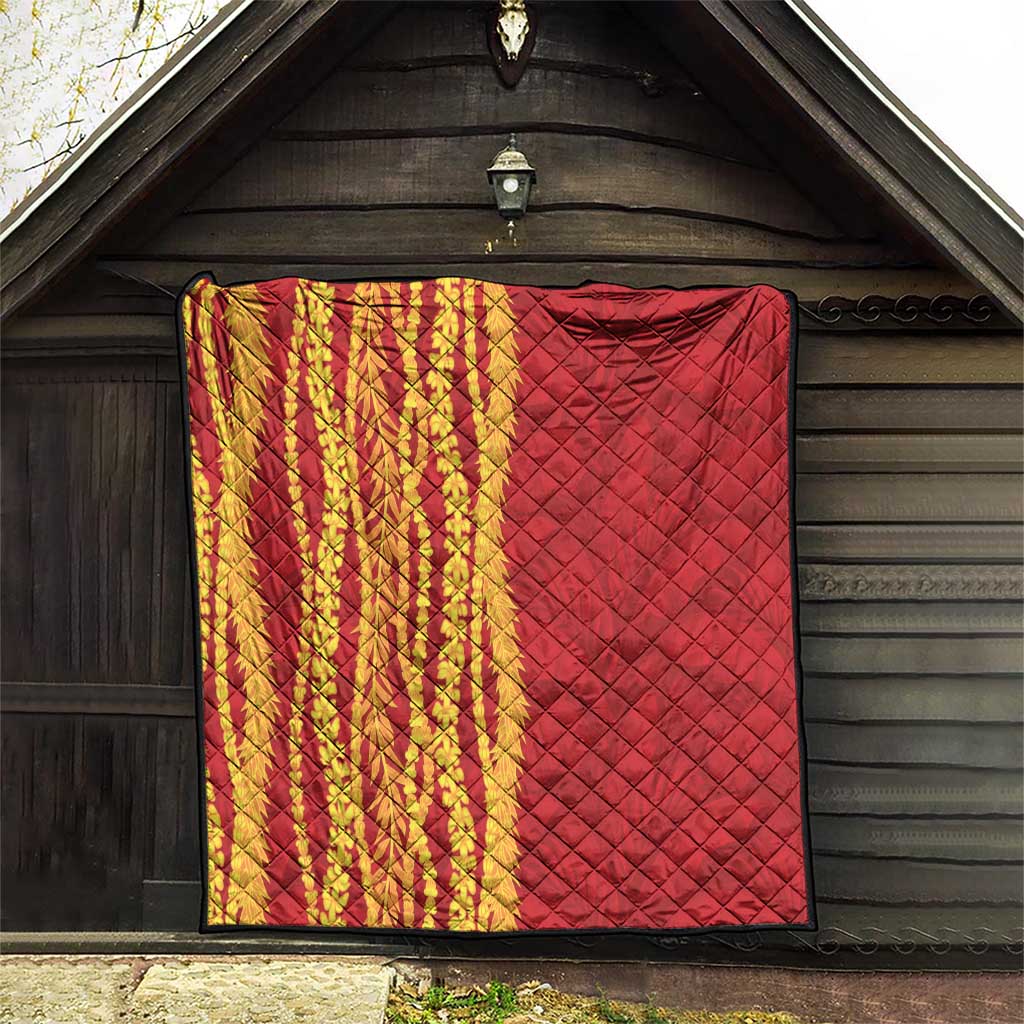 Hawaii Prince Kuhio Quilt Red Hawaiian Lau Maia With Leis LT05 - Polynesian Pride