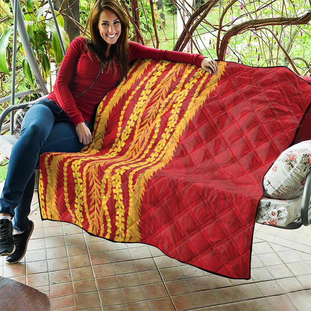 Hawaii Prince Kuhio Quilt Red Hawaiian Lau Maia With Leis LT05 - Polynesian Pride