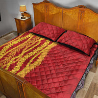 Hawaii Prince Kuhio Quilt Bed Set Red Hawaiian Lau Maia With Leis LT05 - Polynesian Pride