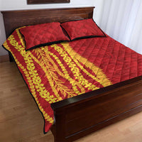 Hawaii Prince Kuhio Quilt Bed Set Red Hawaiian Lau Maia With Leis LT05 - Polynesian Pride