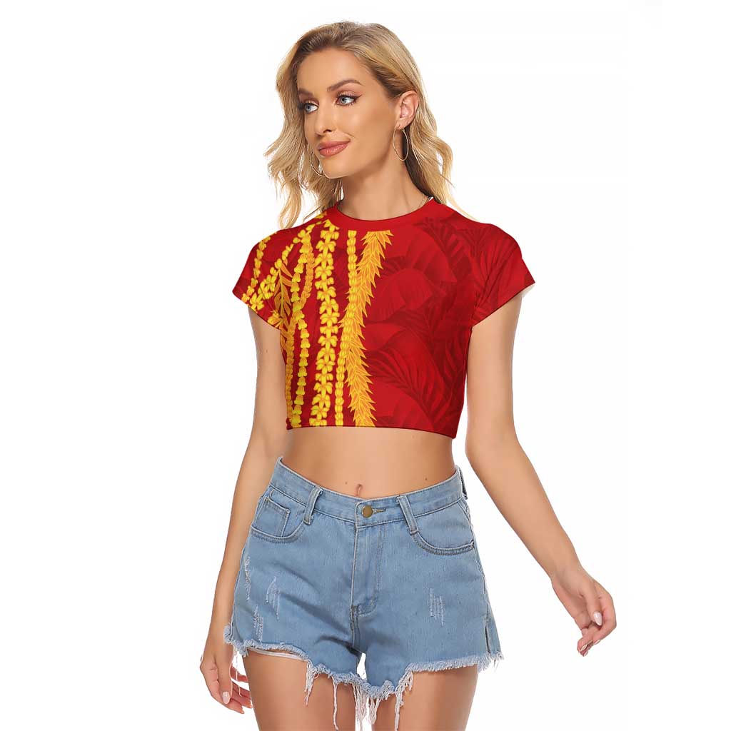Hawaii Prince Kuhio Raglan Cropped T Shirt Red Hawaiian Lau Maia With Leis
