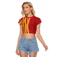 Hawaii Prince Kuhio Raglan Cropped T Shirt Red Hawaiian Lau Maia With Leis