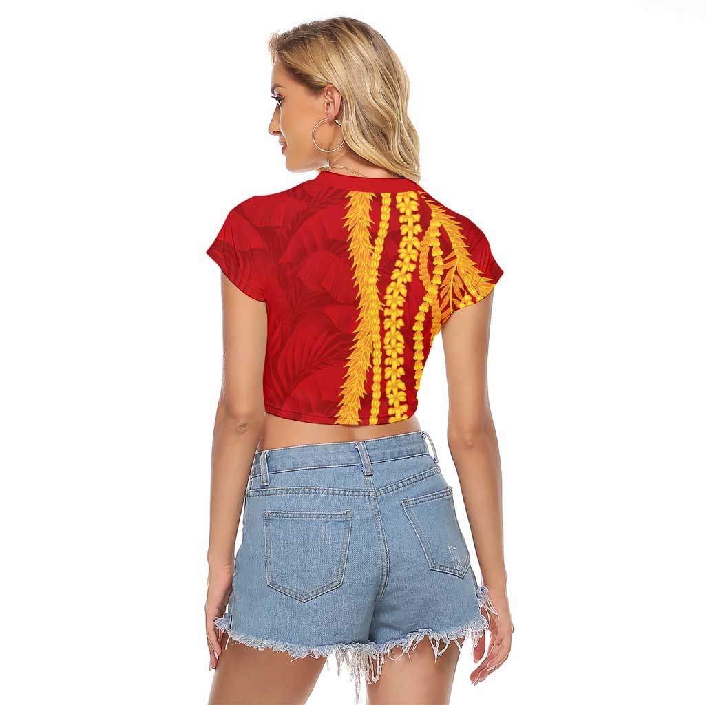 Hawaii Prince Kuhio Raglan Cropped T Shirt Red Hawaiian Lau Maia With Leis