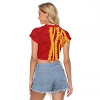 Hawaii Prince Kuhio Raglan Cropped T Shirt Red Hawaiian Lau Maia With Leis
