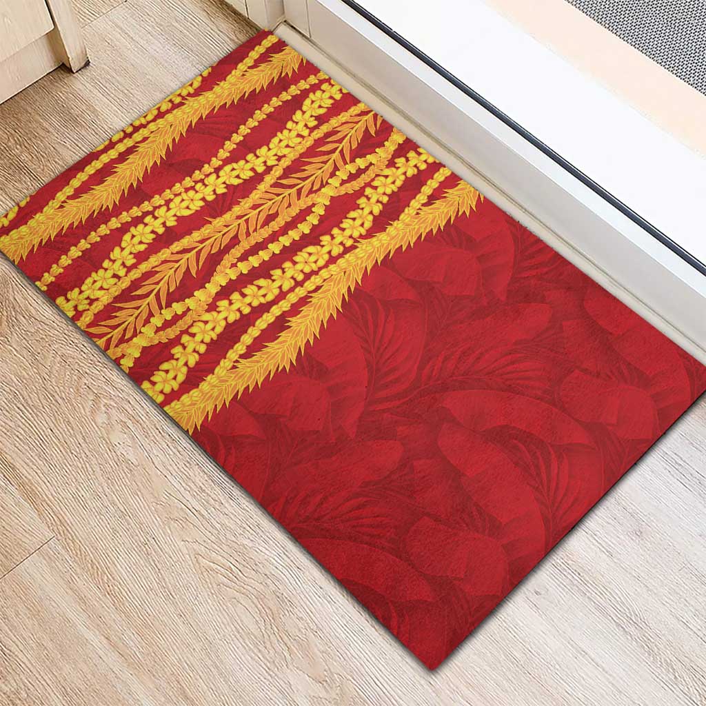 Hawaii Prince Kuhio Rubber Doormat Red Hawaiian Lau Maia With Leis LT05 - Polynesian Pride
