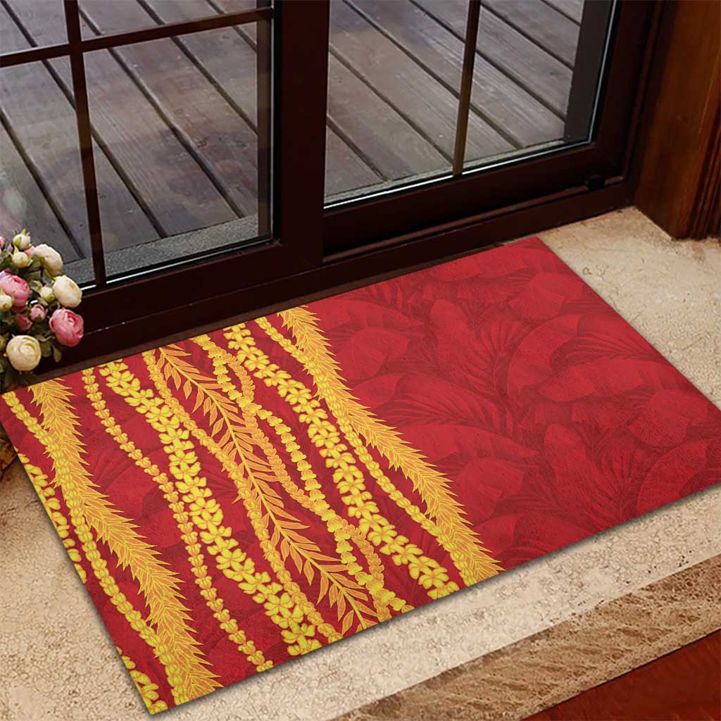 Hawaii Prince Kuhio Rubber Doormat Red Hawaiian Lau Maia With Leis LT05 - Polynesian Pride
