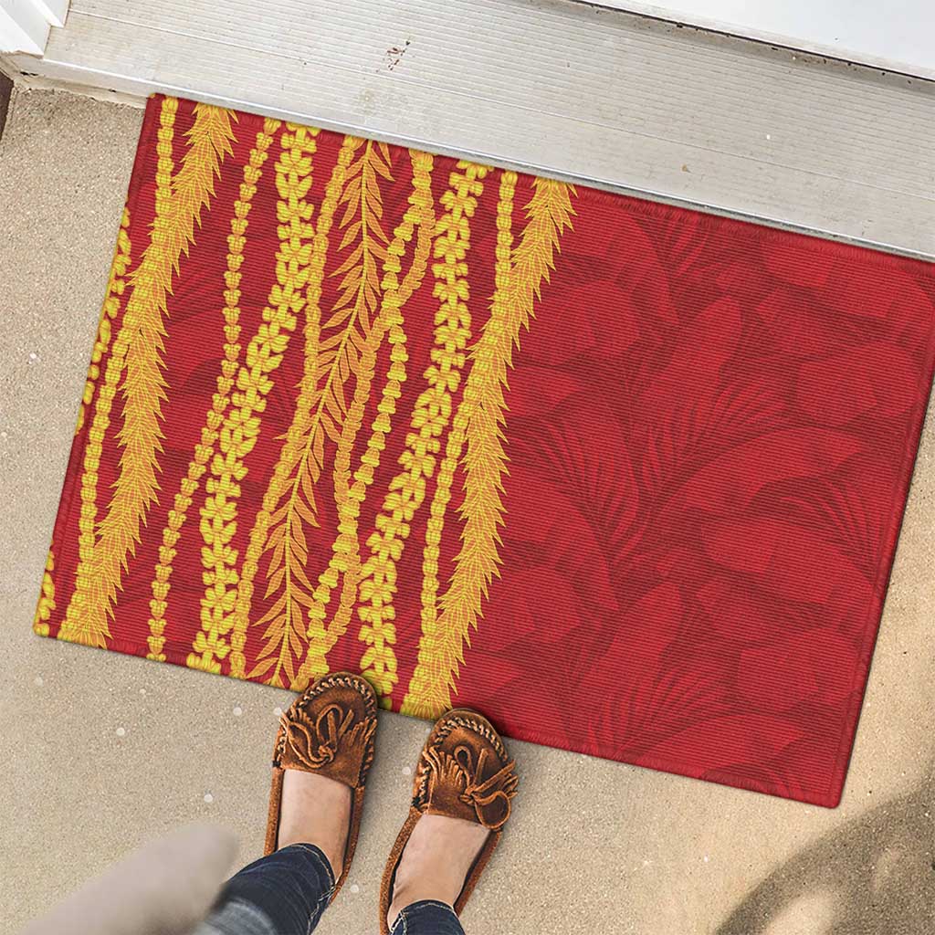Hawaii Prince Kuhio Rubber Doormat Red Hawaiian Lau Maia With Leis LT05 - Polynesian Pride