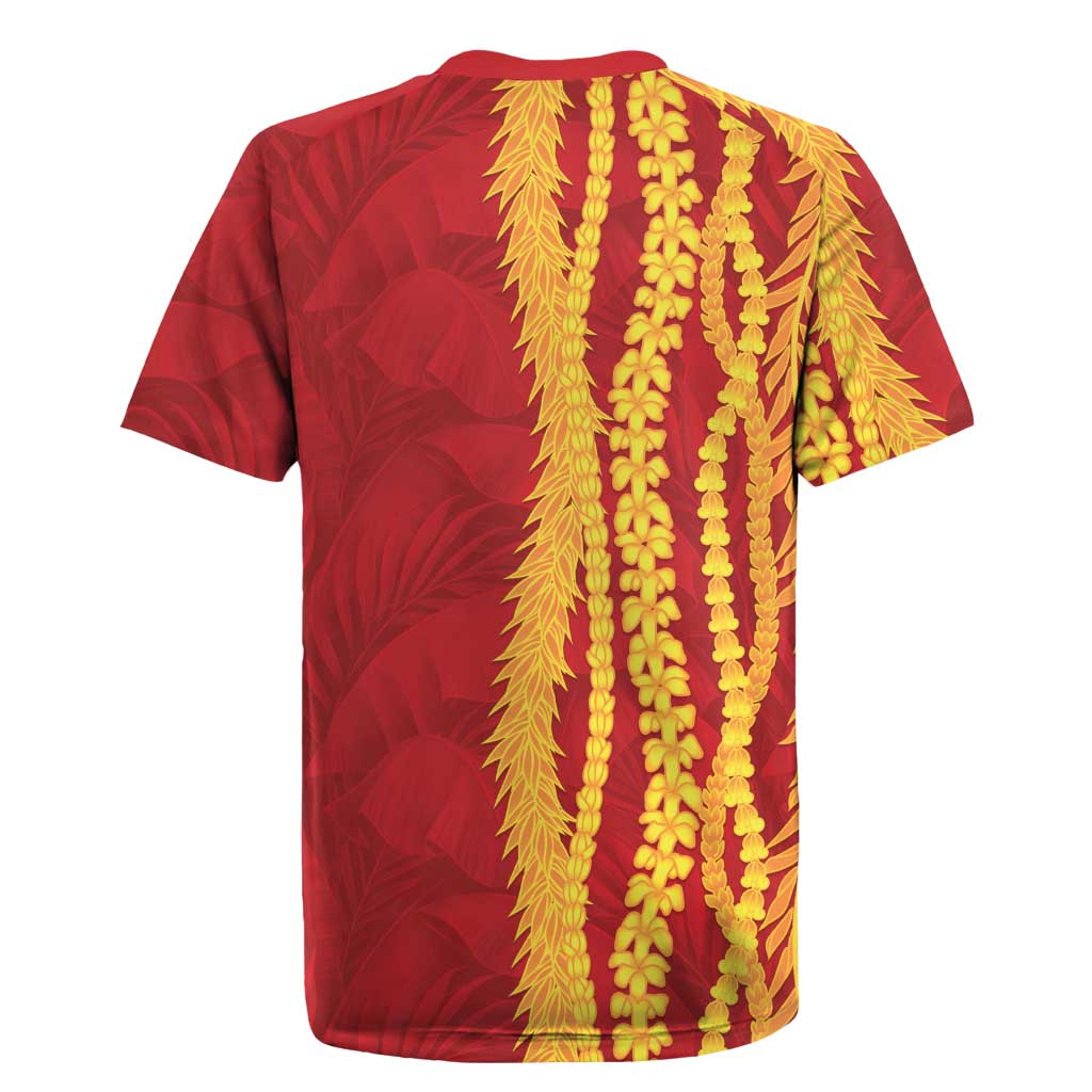 Hawaii Prince Kuhio Rugby Jersey Red Hawaiian Lau Maia With Leis LT05 - Polynesian Pride