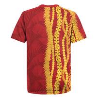 Hawaii Prince Kuhio Rugby Jersey Red Hawaiian Lau Maia With Leis LT05 - Polynesian Pride