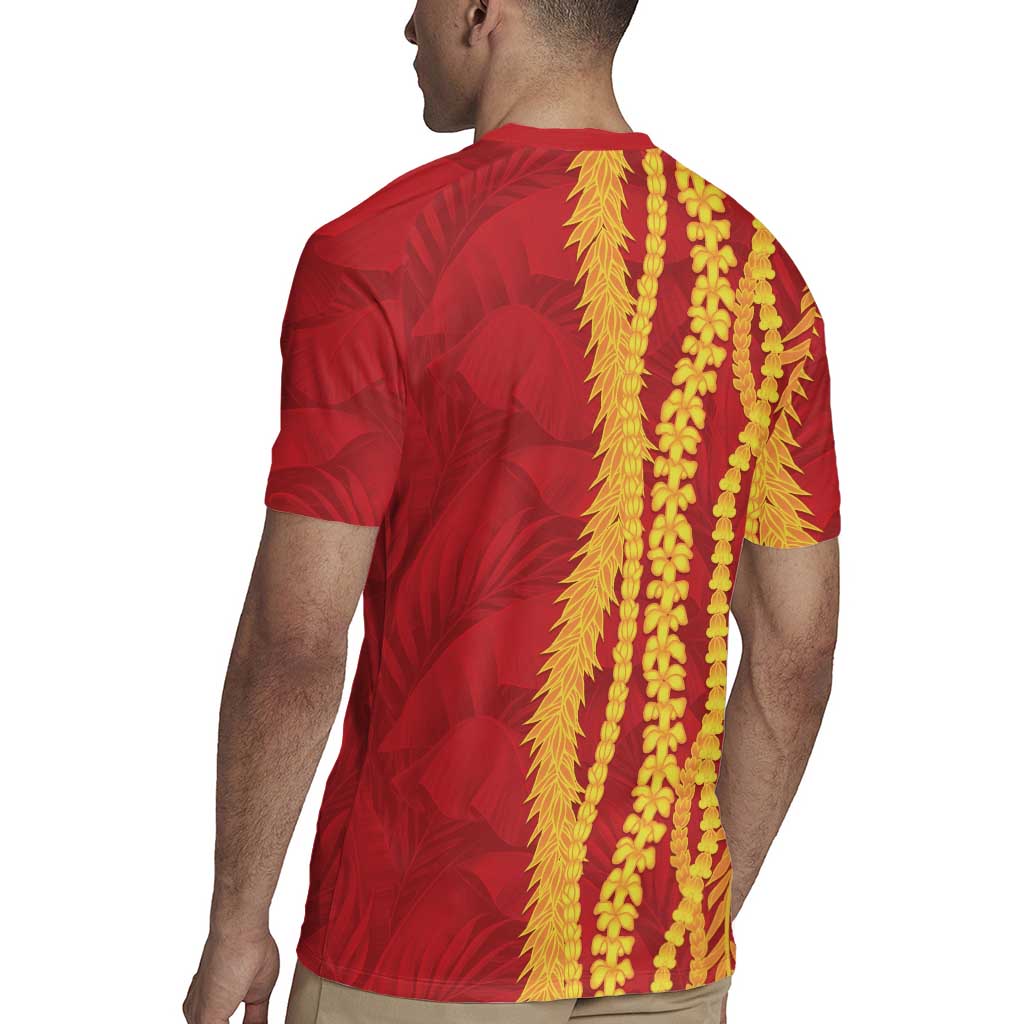 Hawaii Prince Kuhio Rugby Jersey Red Hawaiian Lau Maia With Leis LT05 - Polynesian Pride