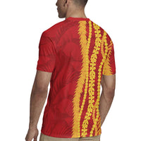 Hawaii Prince Kuhio Rugby Jersey Red Hawaiian Lau Maia With Leis LT05 - Polynesian Pride