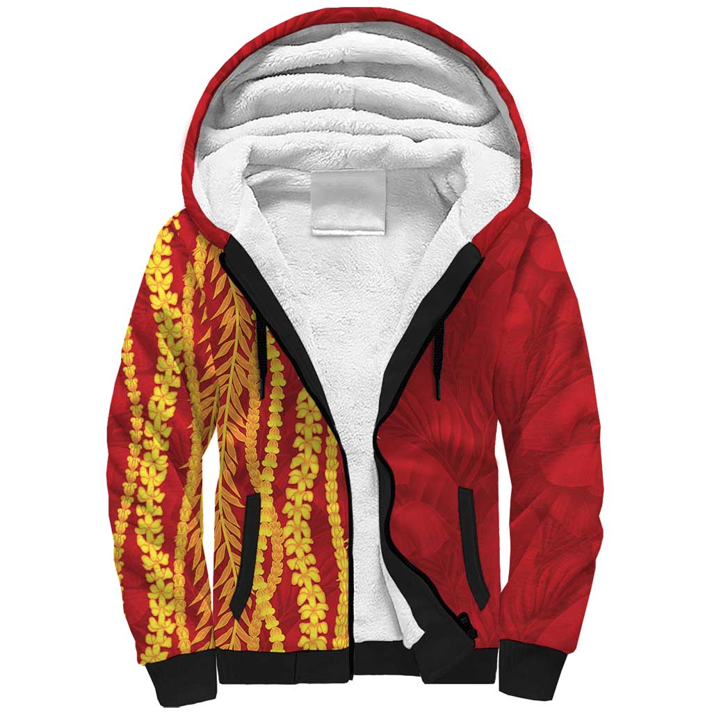 Hawaii Prince Kuhio Sherpa Hoodie Red Hawaiian Lau Maia With Leis LT05 Unisex Red - Polynesian Pride