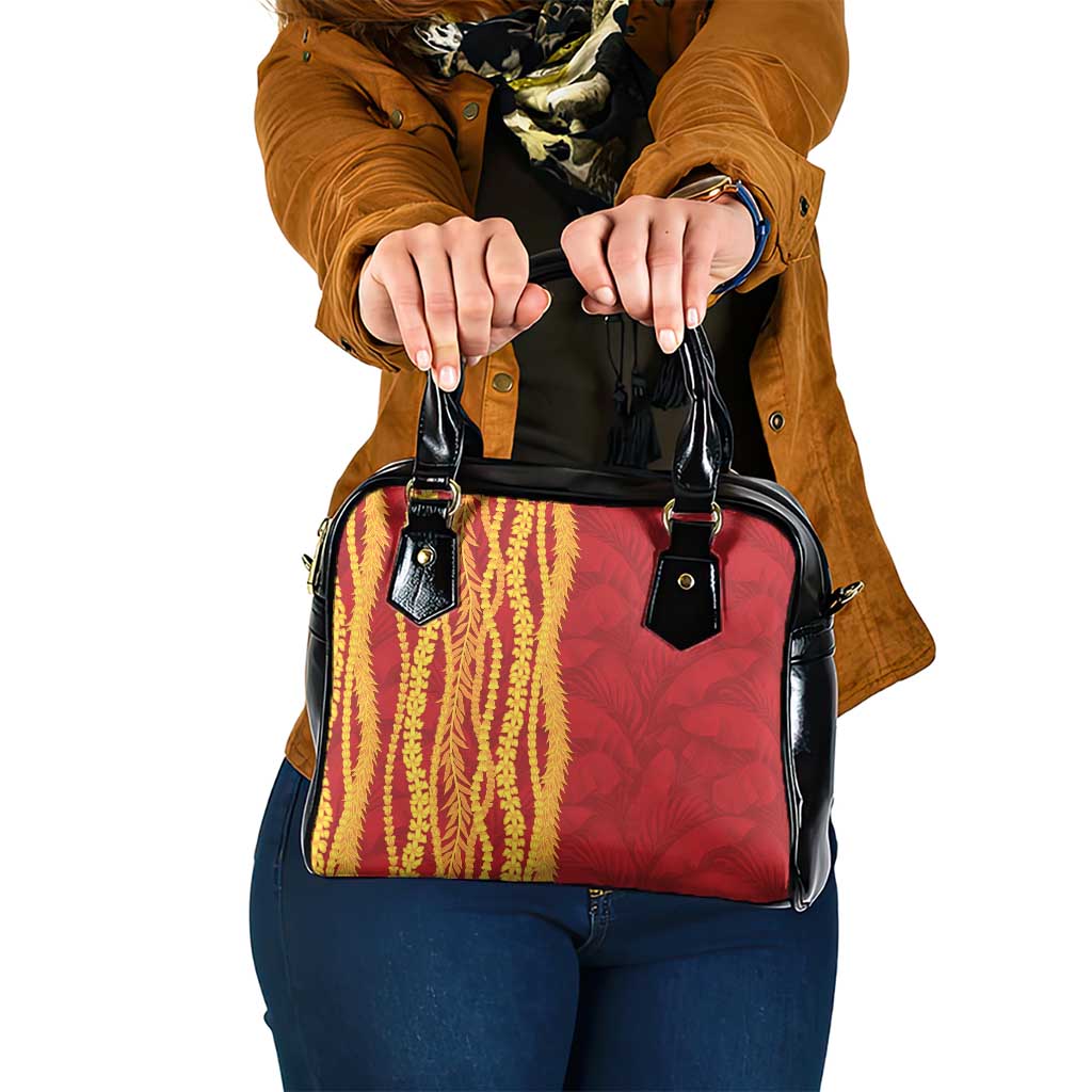 Hawaii Prince Kuhio Shoulder Handbag Red Hawaiian Lau Maia With Leis LT05 One Size Red - Polynesian Pride