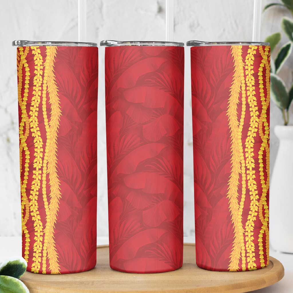 Hawaii Prince Kuhio Skinny Tumbler Red Hawaiian Lau Maia With Leis