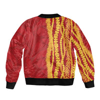 Hawaii Prince Kuhio Sleeve Zip Bomber Jacket Red Hawaiian Lau Maia With Leis