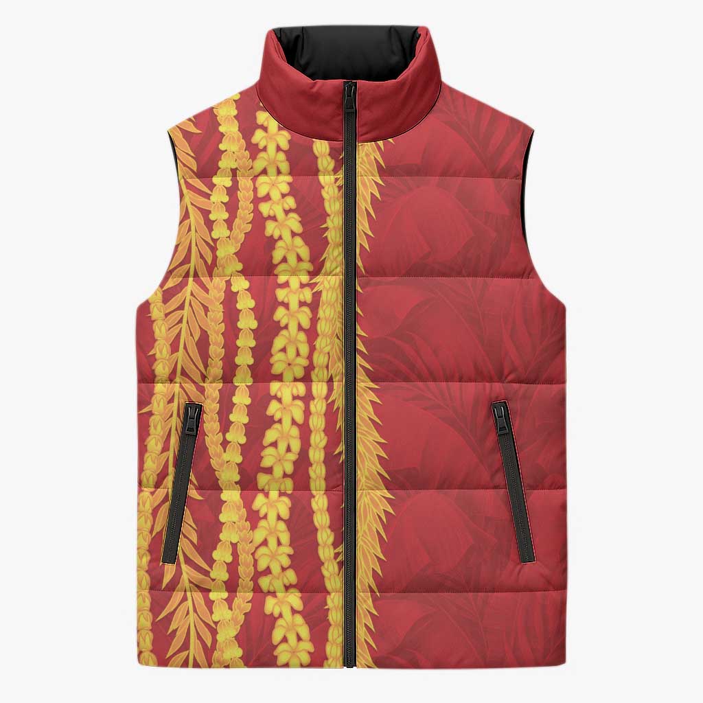 Hawaii Prince Kuhio Sleeveless Puffer Jacket Red Hawaiian Lau Maia With Leis LT05 Unisex Red - Polynesian Pride