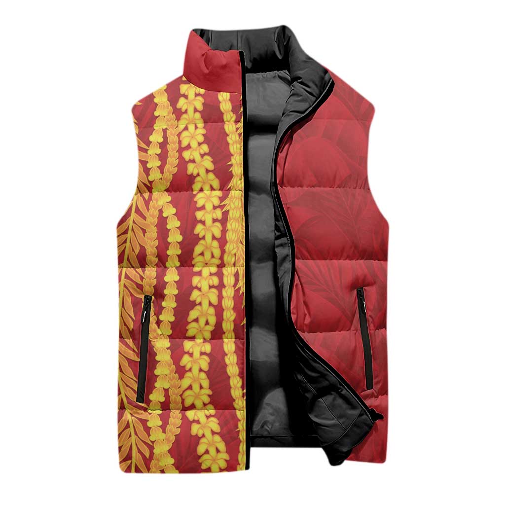 Hawaii Prince Kuhio Sleeveless Puffer Jacket Red Hawaiian Lau Maia With Leis LT05 - Polynesian Pride