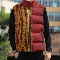 Hawaii Prince Kuhio Sleeveless Puffer Jacket Red Hawaiian Lau Maia With Leis LT05 - Polynesian Pride