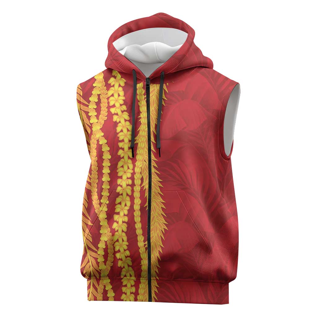 Hawaii Prince Kuhio Sleeveless Zip Hoodie Red Hawaiian Lau Maia With Leis LT05 Red - Polynesian Pride