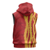 Hawaii Prince Kuhio Sleeveless Zip Hoodie Red Hawaiian Lau Maia With Leis LT05 - Polynesian Pride