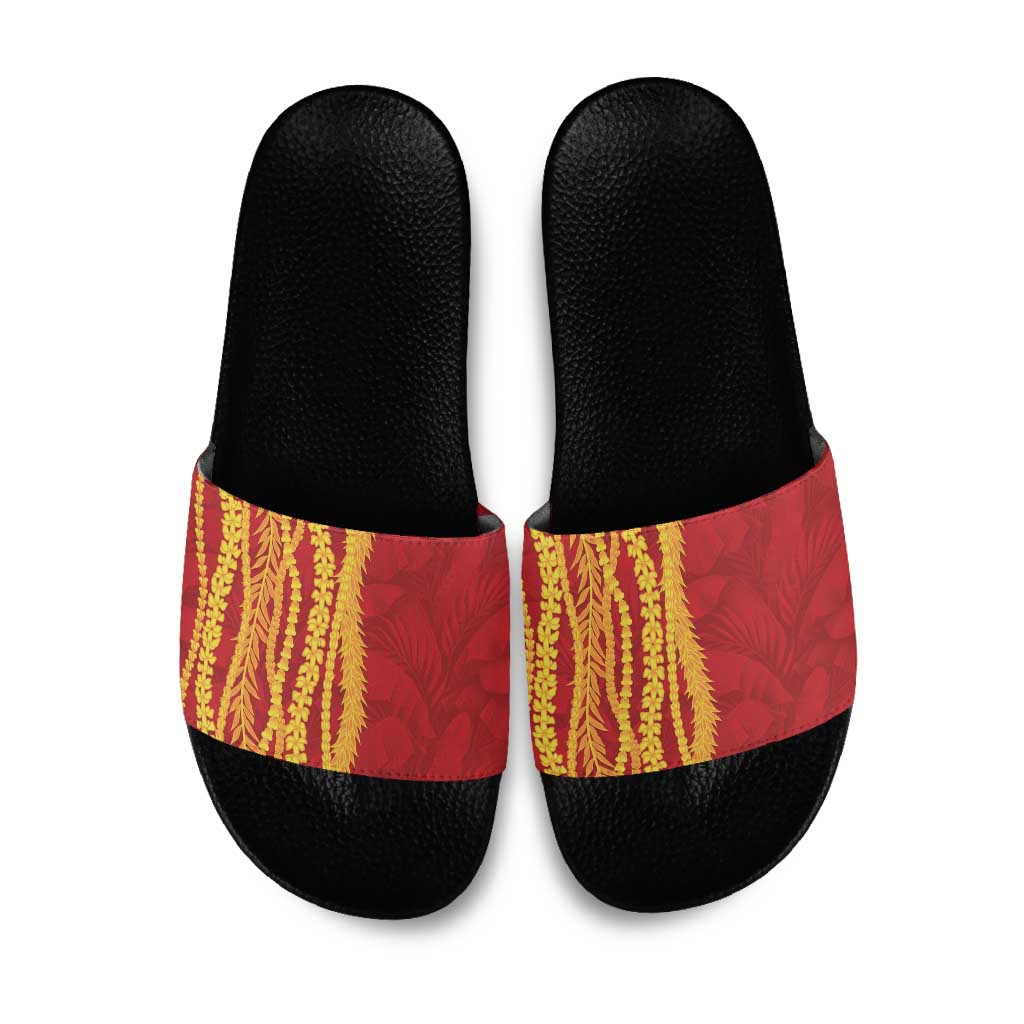 Hawaii Prince Kuhio Slide Sandals Red Hawaiian Lau Maia With Leis LT05 Red - Polynesian Pride