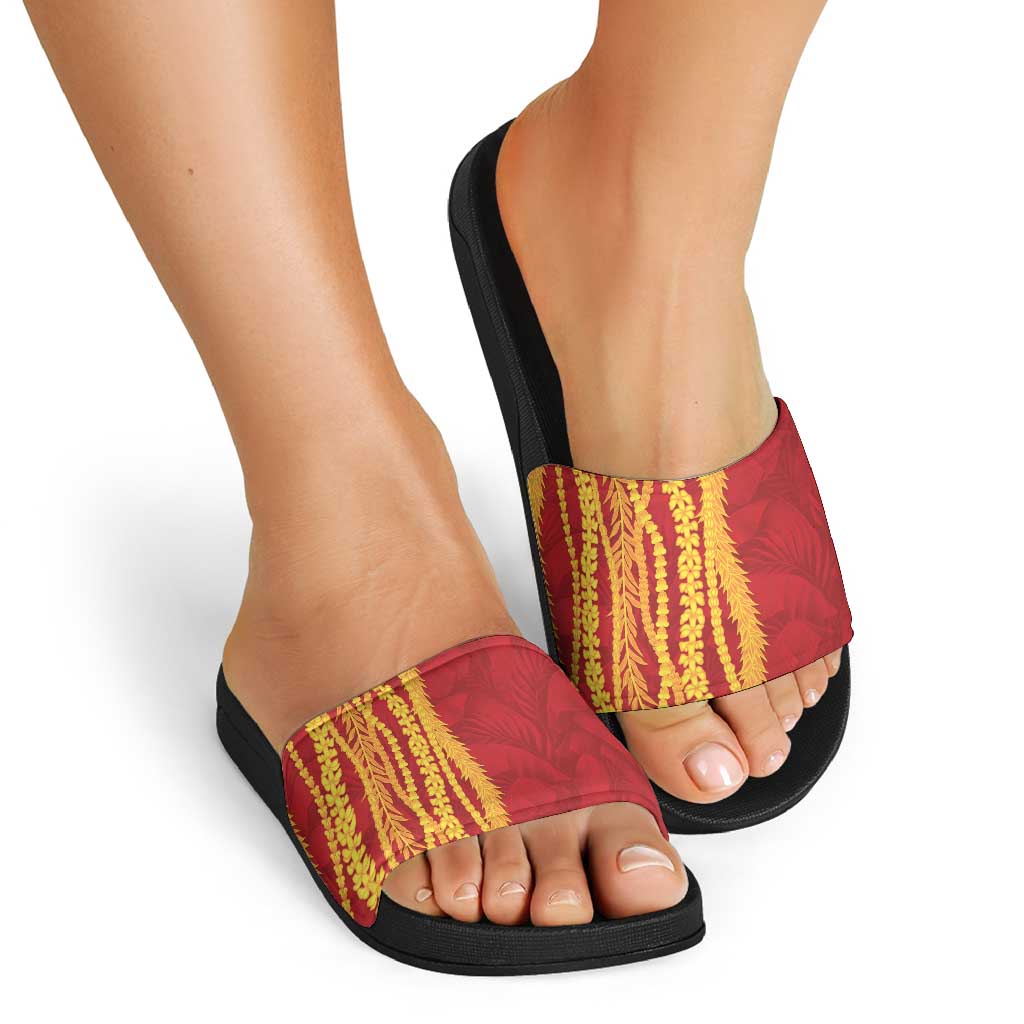 Hawaii Prince Kuhio Slide Sandals Red Hawaiian Lau Maia With Leis LT05 - Polynesian Pride