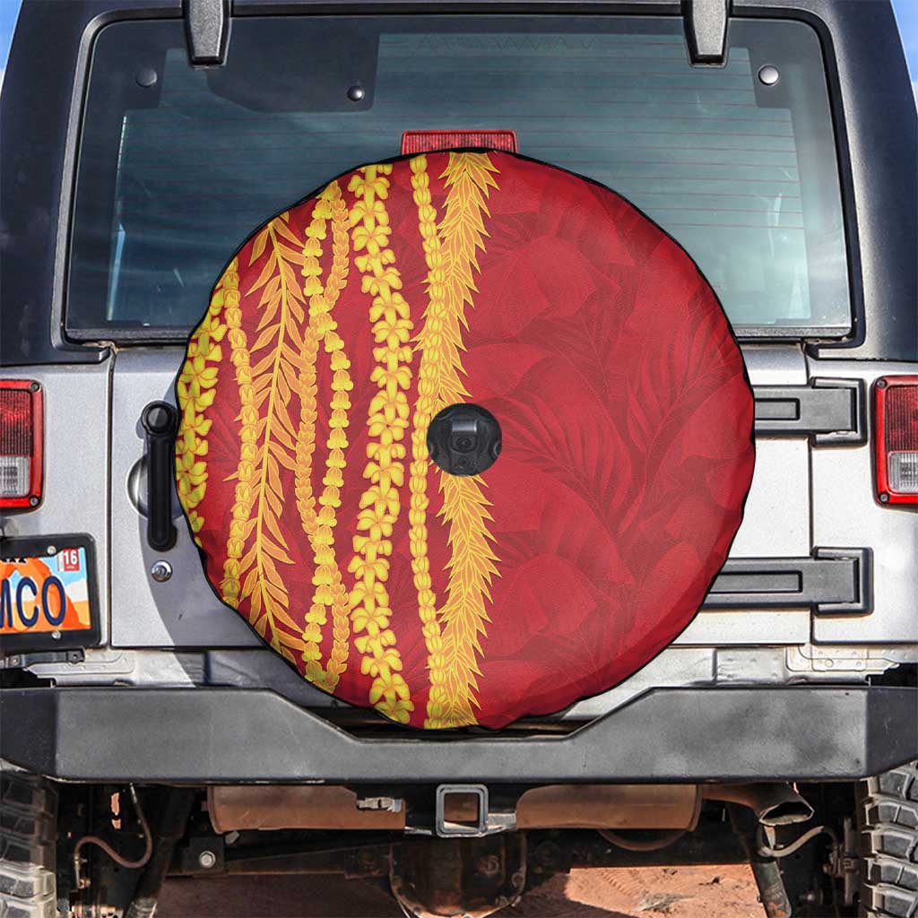 Hawaii Prince Kuhio Spare Tire Cover Red Hawaiian Lau Maia With Leis LT05 Red - Polynesian Pride