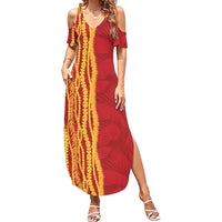 Hawaii Prince Kuhio Summer Maxi Dress Red Hawaiian Lau Maia With Leis LT05 Women Red - Polynesian Pride