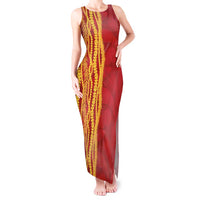 Hawaii Prince Kuhio Tank Maxi Dress Red Hawaiian Lau Maia With Leis LT05 Women Red - Polynesian Pride