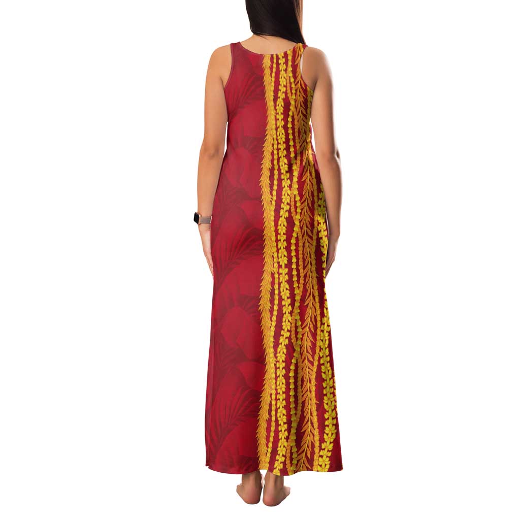 Hawaii Prince Kuhio Tank Maxi Dress Red Hawaiian Lau Maia With Leis LT05 - Polynesian Pride
