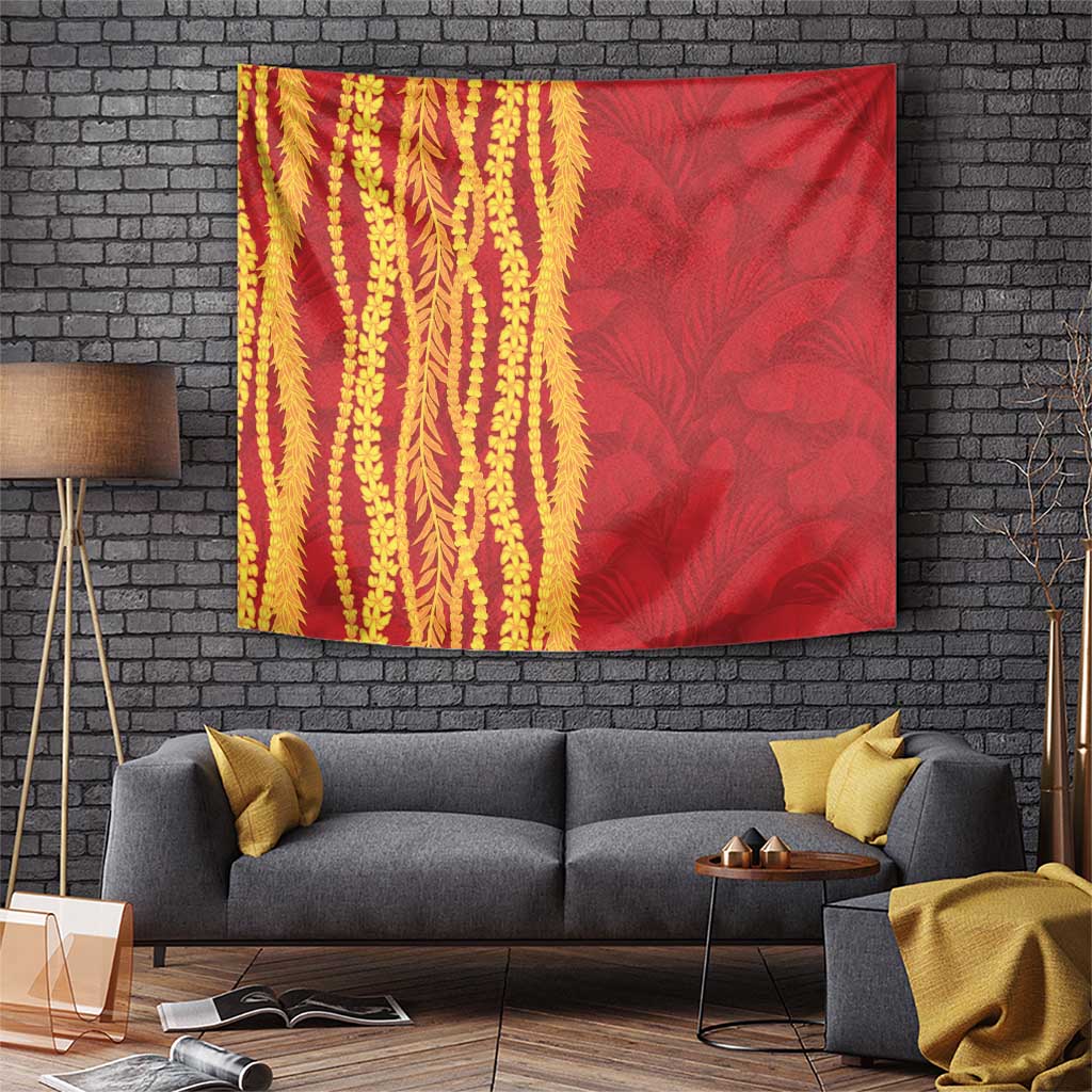 Hawaii Prince Kuhio Tapestry Red Hawaiian Lau Maia With Leis LT05 Red - Polynesian Pride