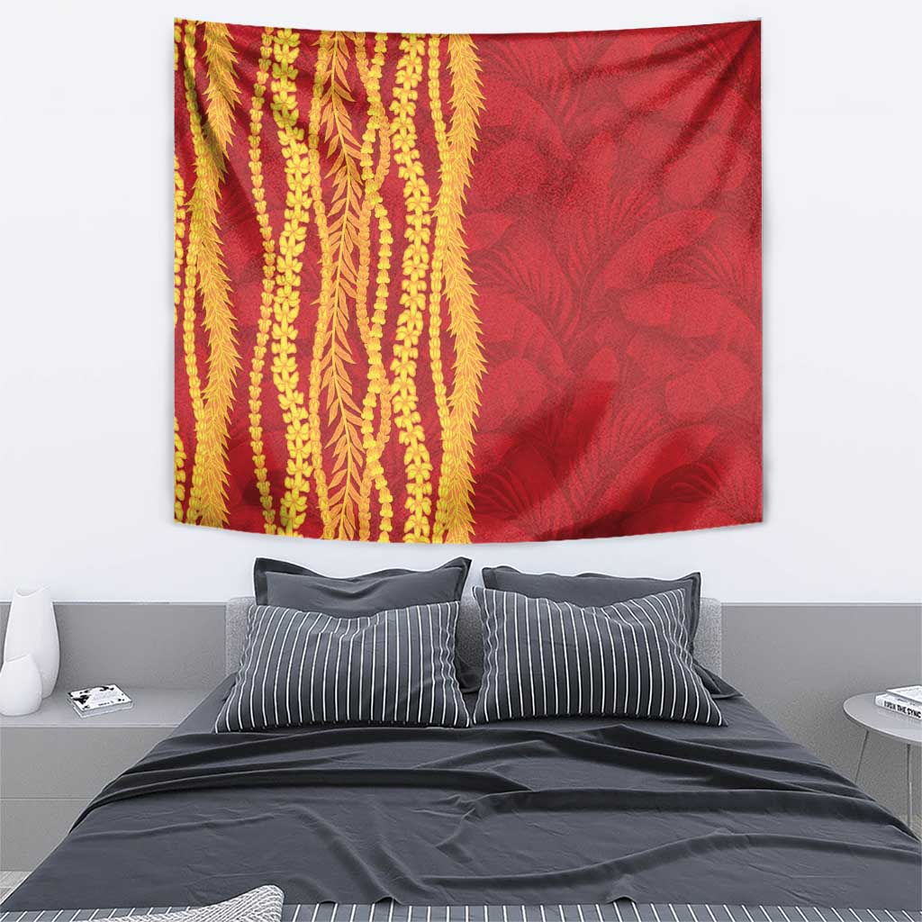 Hawaii Prince Kuhio Tapestry Red Hawaiian Lau Maia With Leis LT05 - Polynesian Pride