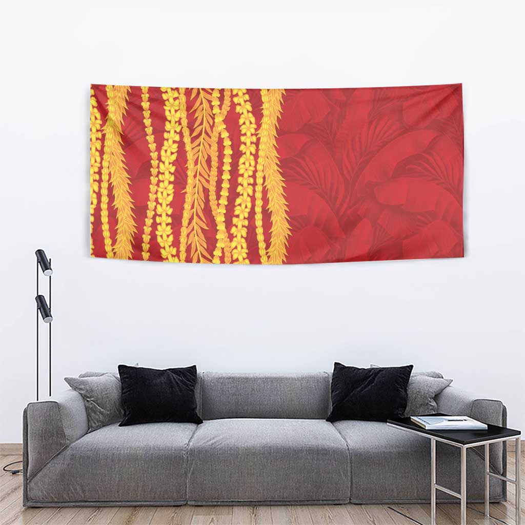 Hawaii Prince Kuhio Tapestry Red Hawaiian Lau Maia With Leis LT05 - Polynesian Pride