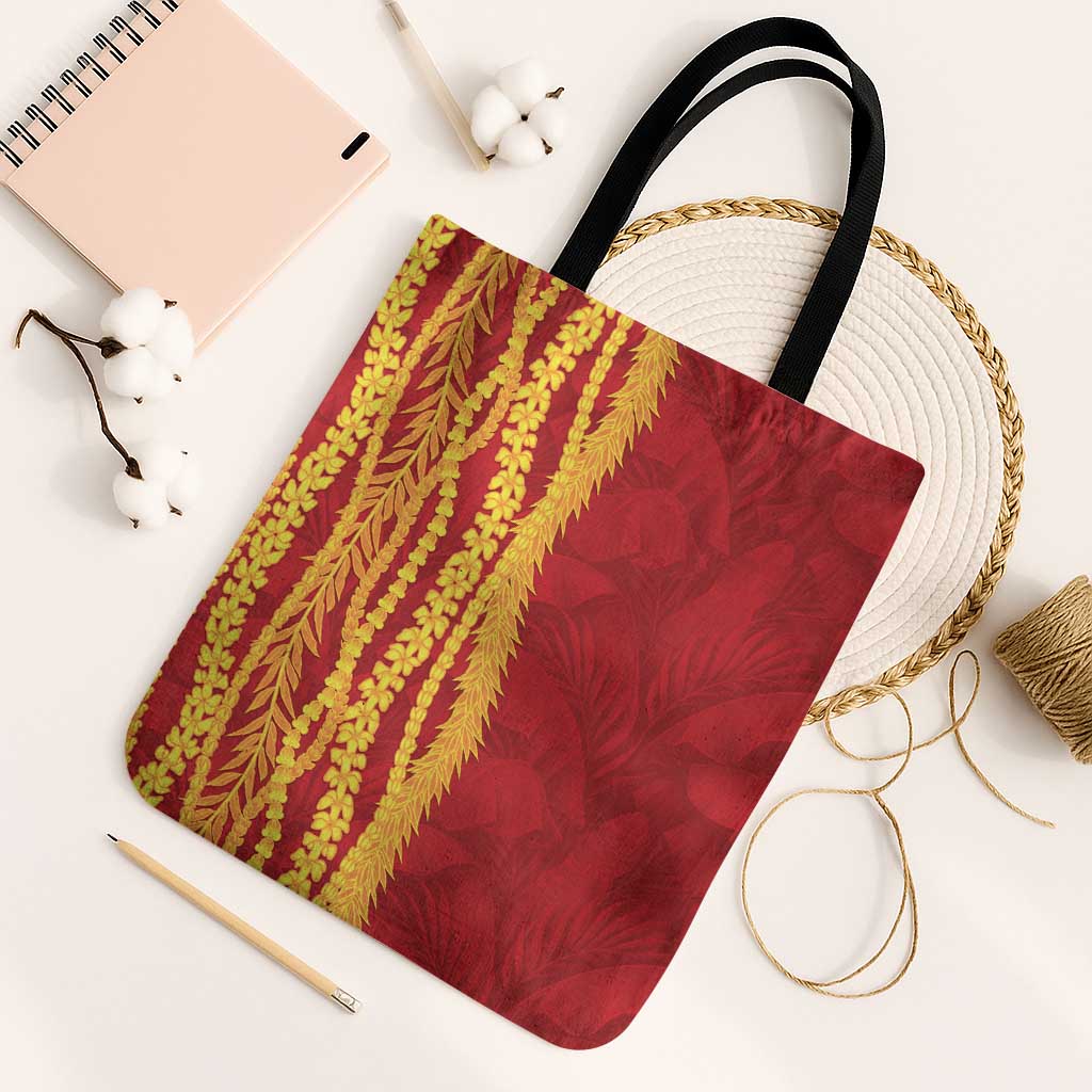 Hawaii Prince Kuhio Tote Bag Red Hawaiian Lau Maia With Leis LT05 Black Strap One Size Red - Polynesian Pride