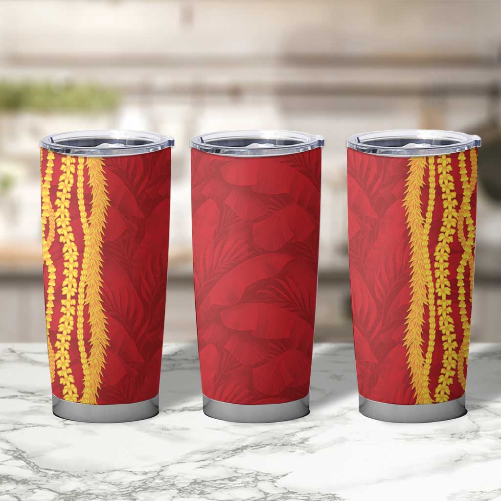 Hawaii Prince Kuhio Tumbler Cup Red Hawaiian Lau Maia With Leis LT05 - Polynesian Pride