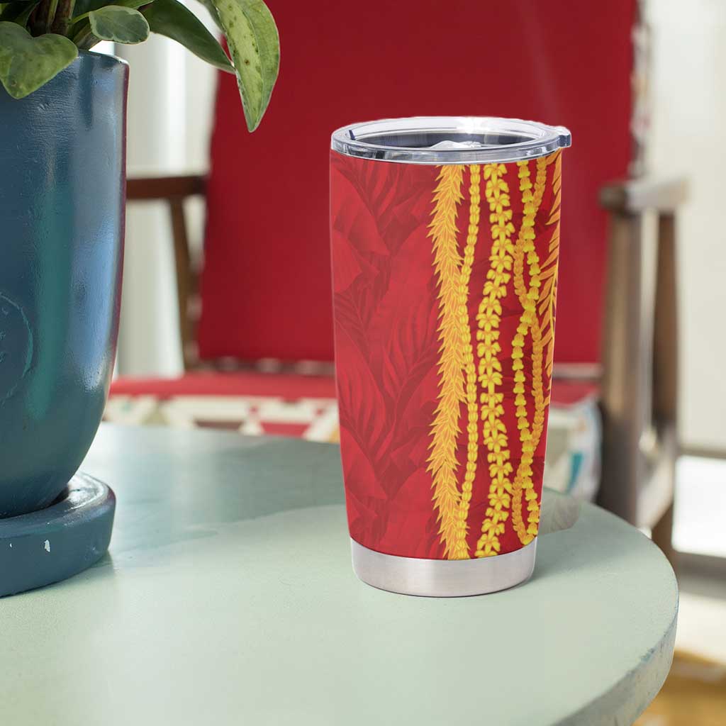 Hawaii Prince Kuhio Tumbler Cup Red Hawaiian Lau Maia With Leis LT05 - Polynesian Pride
